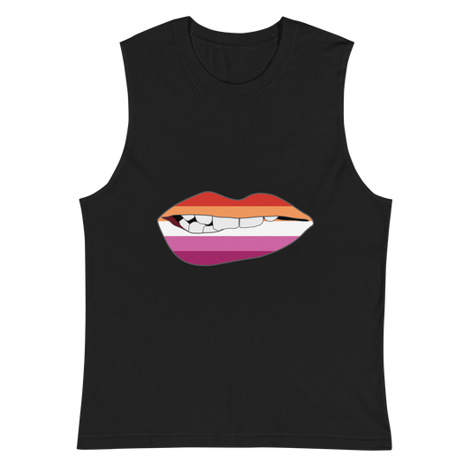 Biting Lips - Lesbian Flag Unisex Muscle Shirt