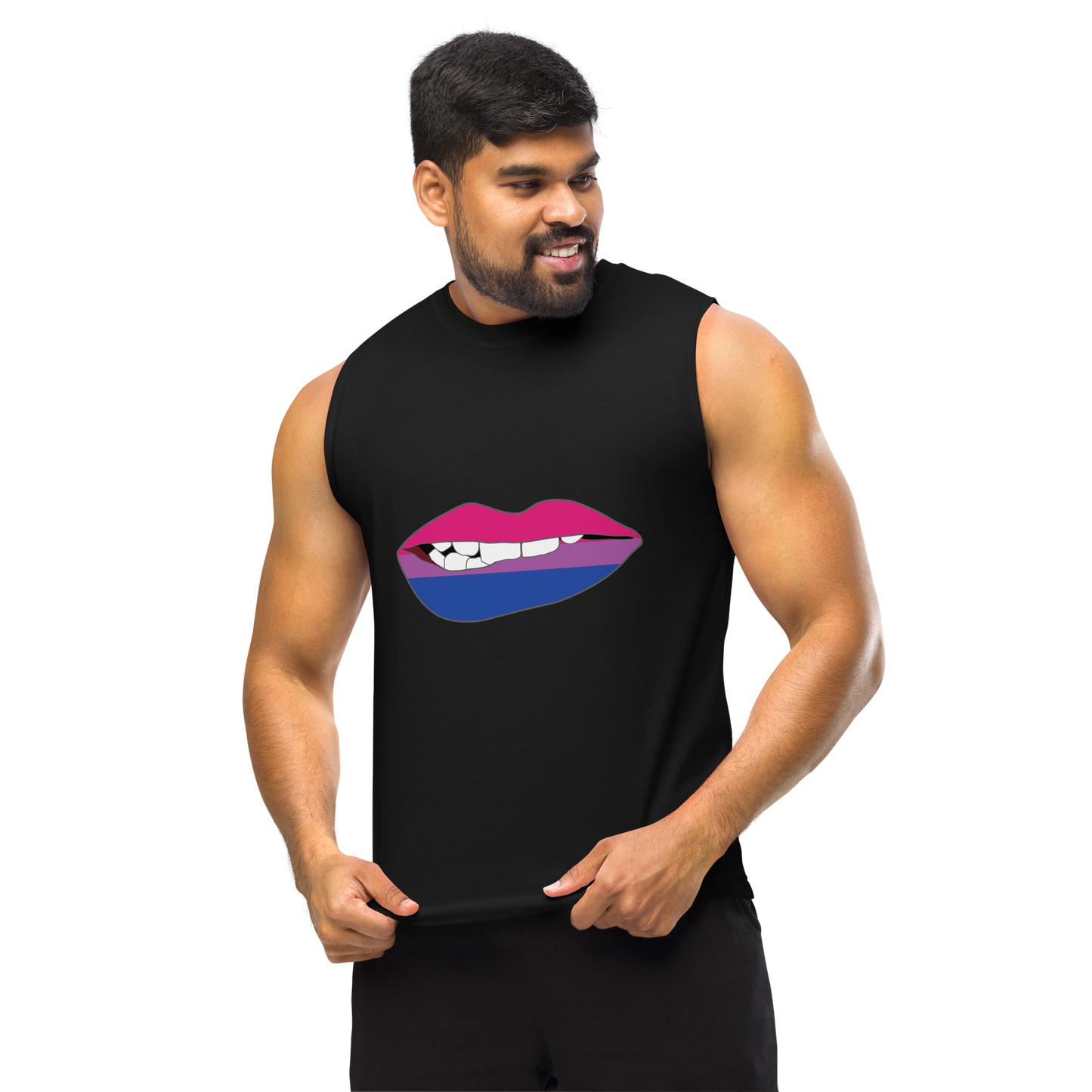 Biting Lips - Bisexual Flag Unisex Muscle Shirt