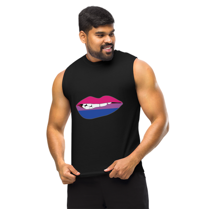 Biting Lips - Bisexual Flag Unisex Muscle Shirt