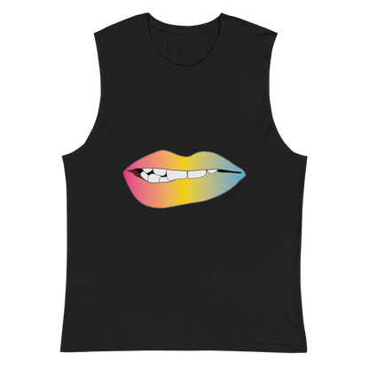 Biting Lips - Pansexual Pride - Gradient Unisex Muscle Shirt