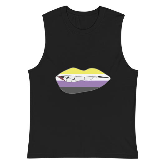 Biting Lips - Non-binary Flag Unisex Muscle Shirt