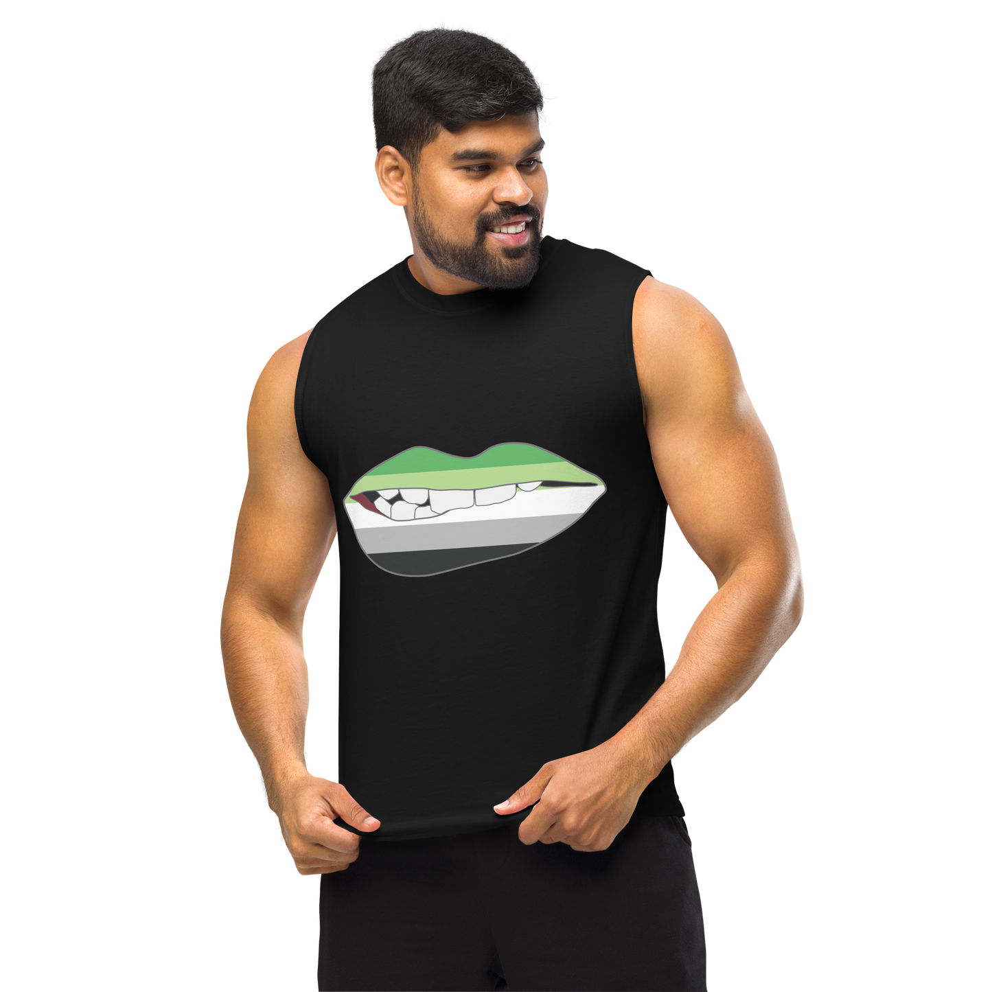 Biting Lips - Aromantic Flag Unisex Muscle Shirt