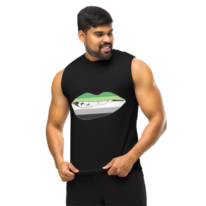 Biting Lips - Aromantic Flag Unisex Muscle Shirt