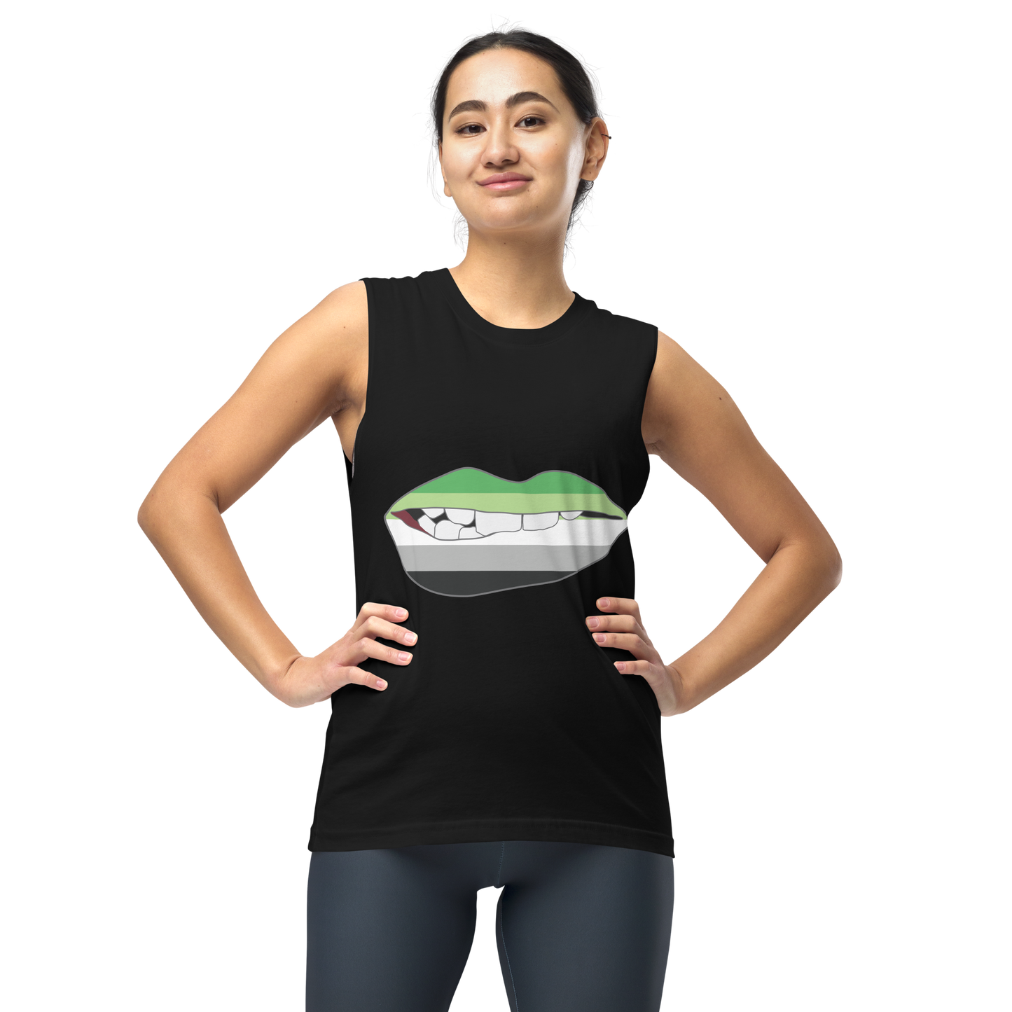 Biting Lips - Aromantic Flag Unisex Muscle Shirt