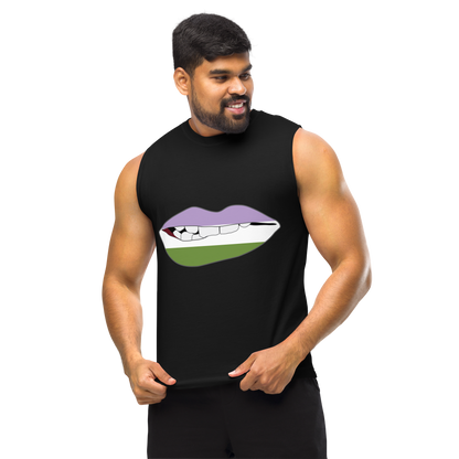 Biting Lips - Genderqueer Flag Unisex Muscle Shirt