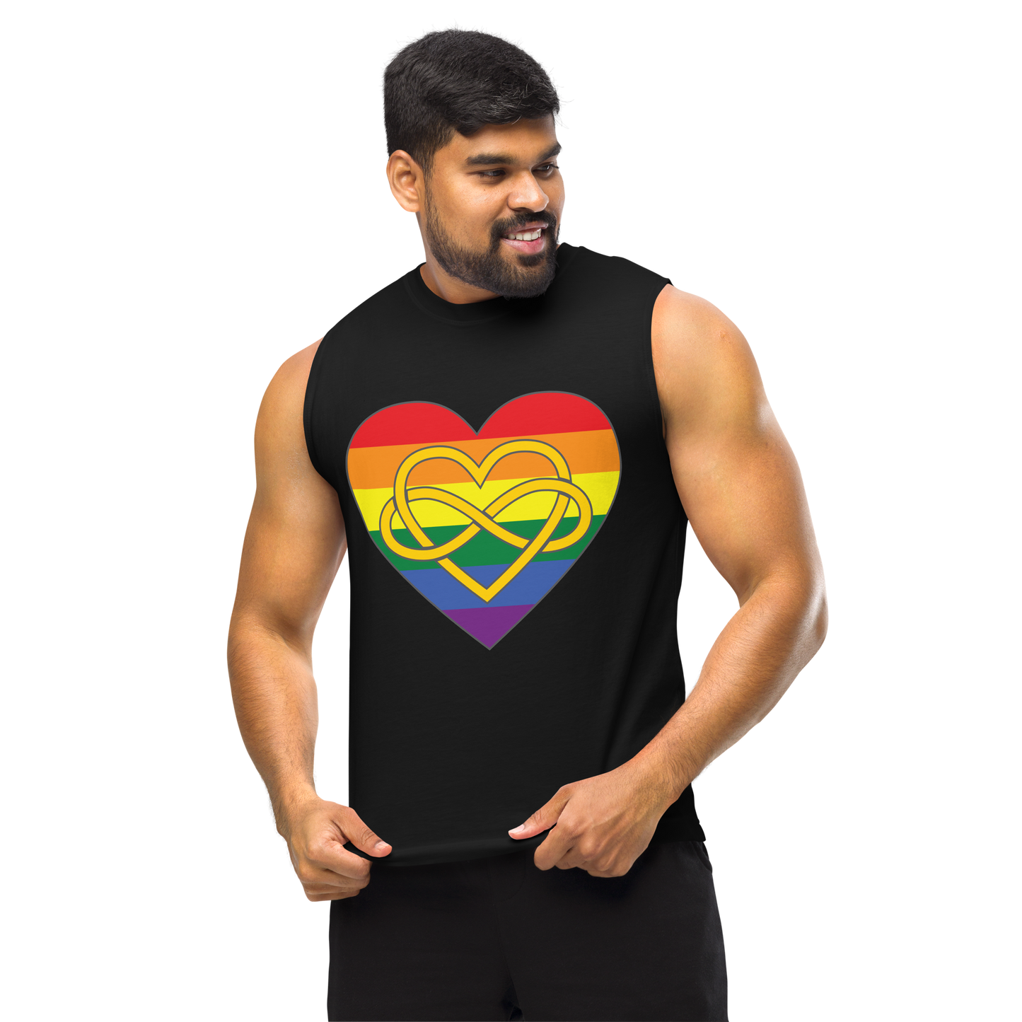 Polyamory Infinity Heart Rainbow Pride Unisex Muscle Shirt