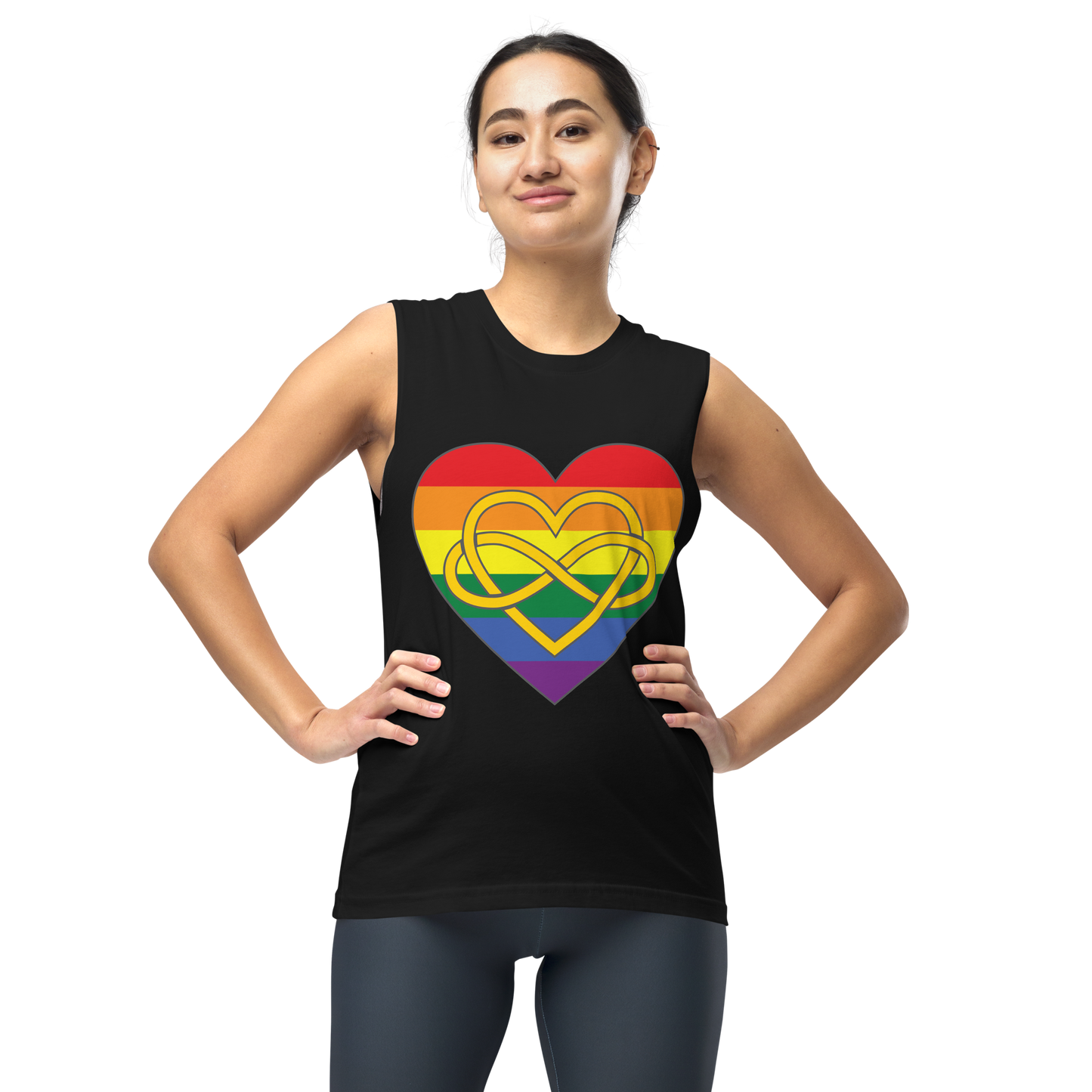 Polyamory Infinity Heart Rainbow Pride Unisex Muscle Shirt