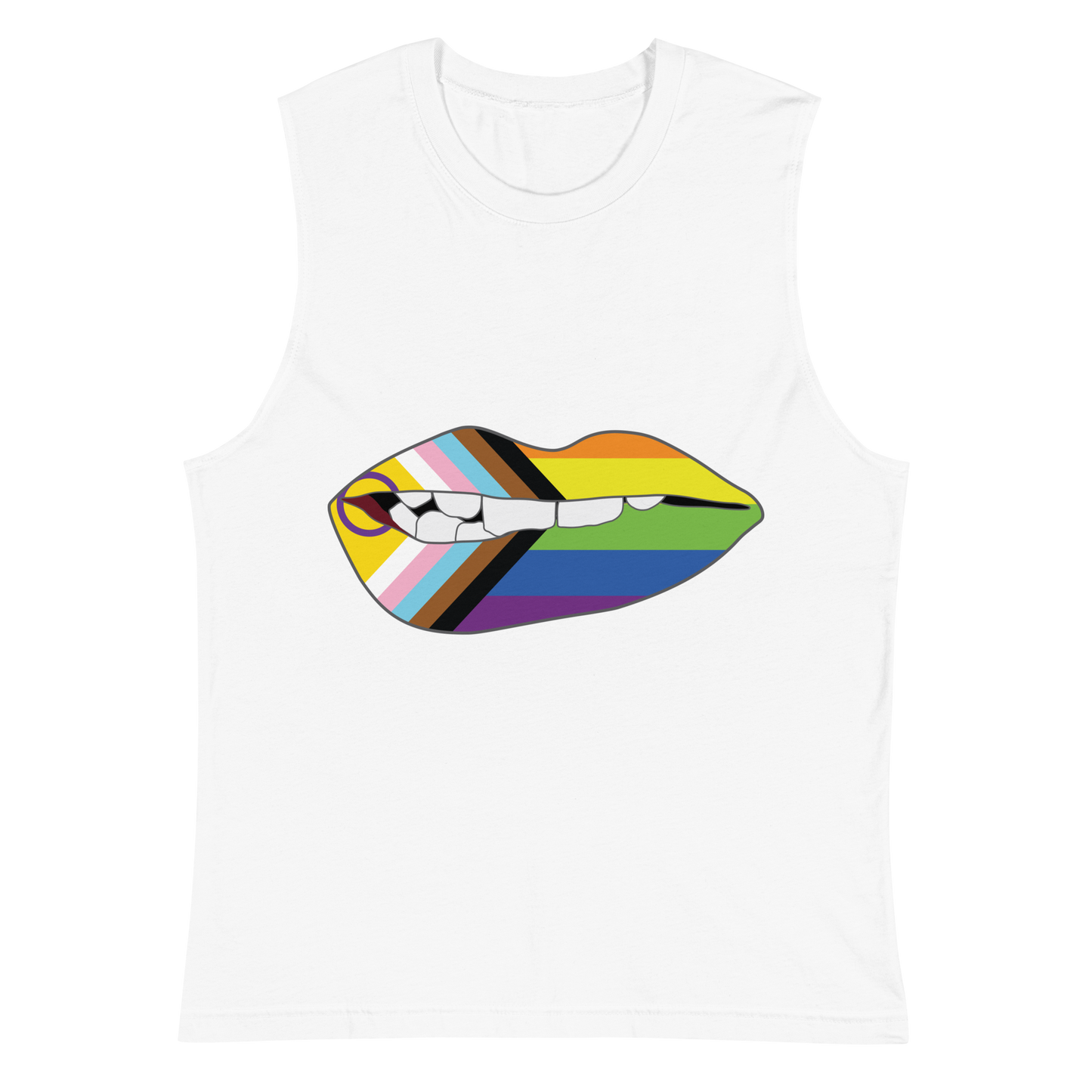 Biting Lips - Progress Pride Flag Unisex Muscle Shirt