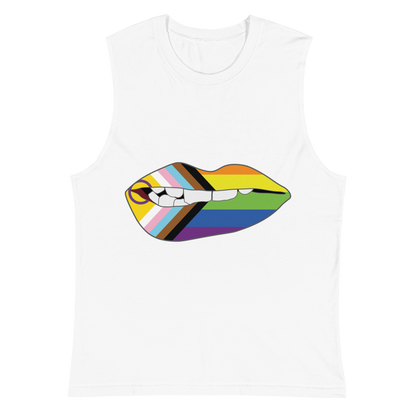 Biting Lips - Progress Pride Flag Unisex Muscle Shirt