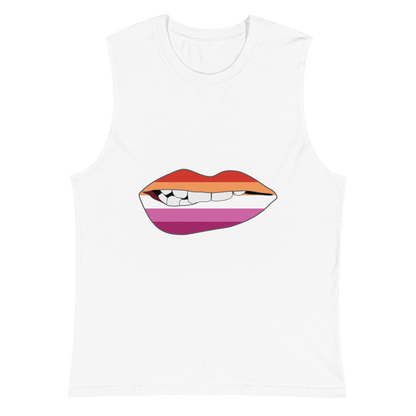 Biting Lips - Lesbian Flag Unisex Muscle Shirt