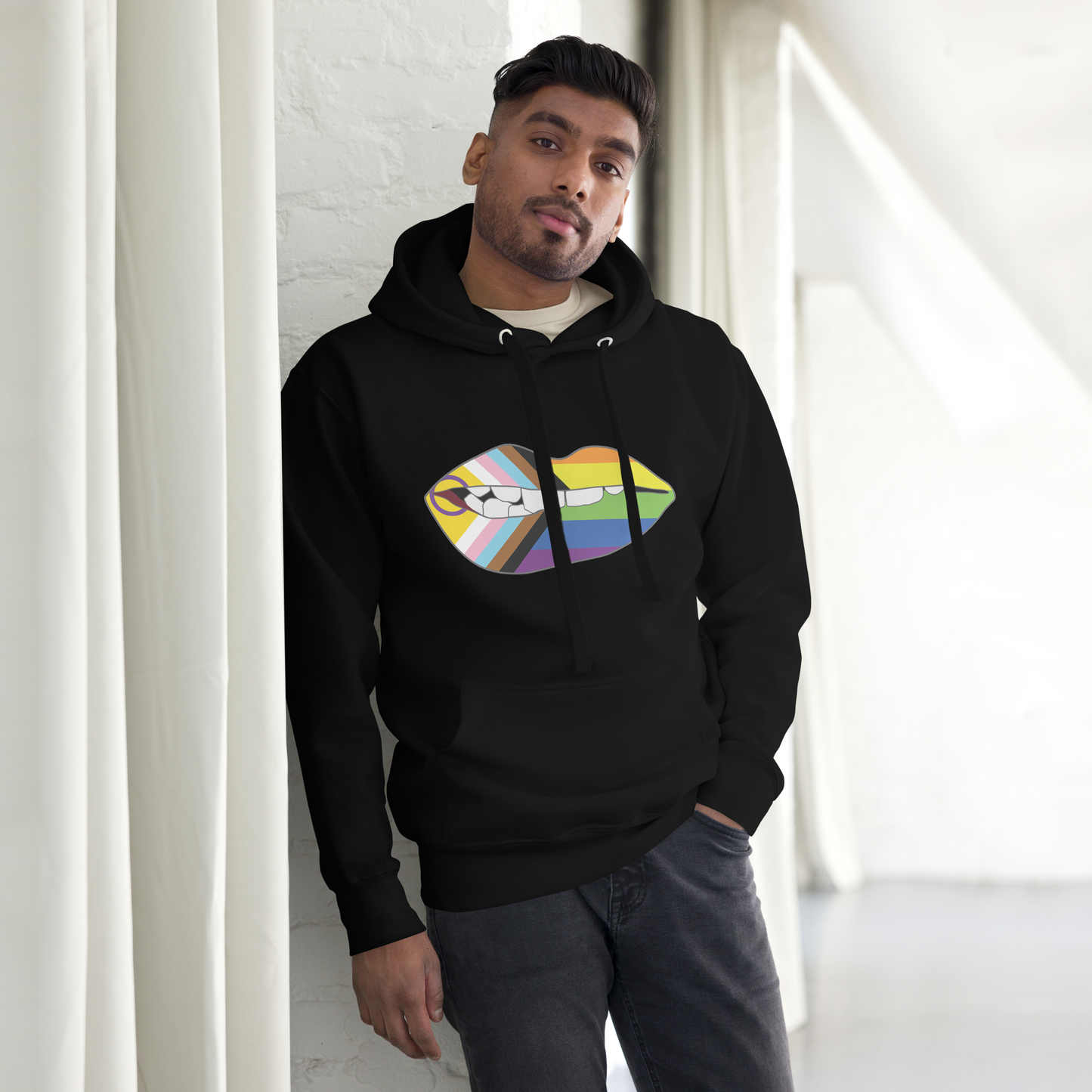 Biting Lips - Progress Pride Flag Unisex Hoodie