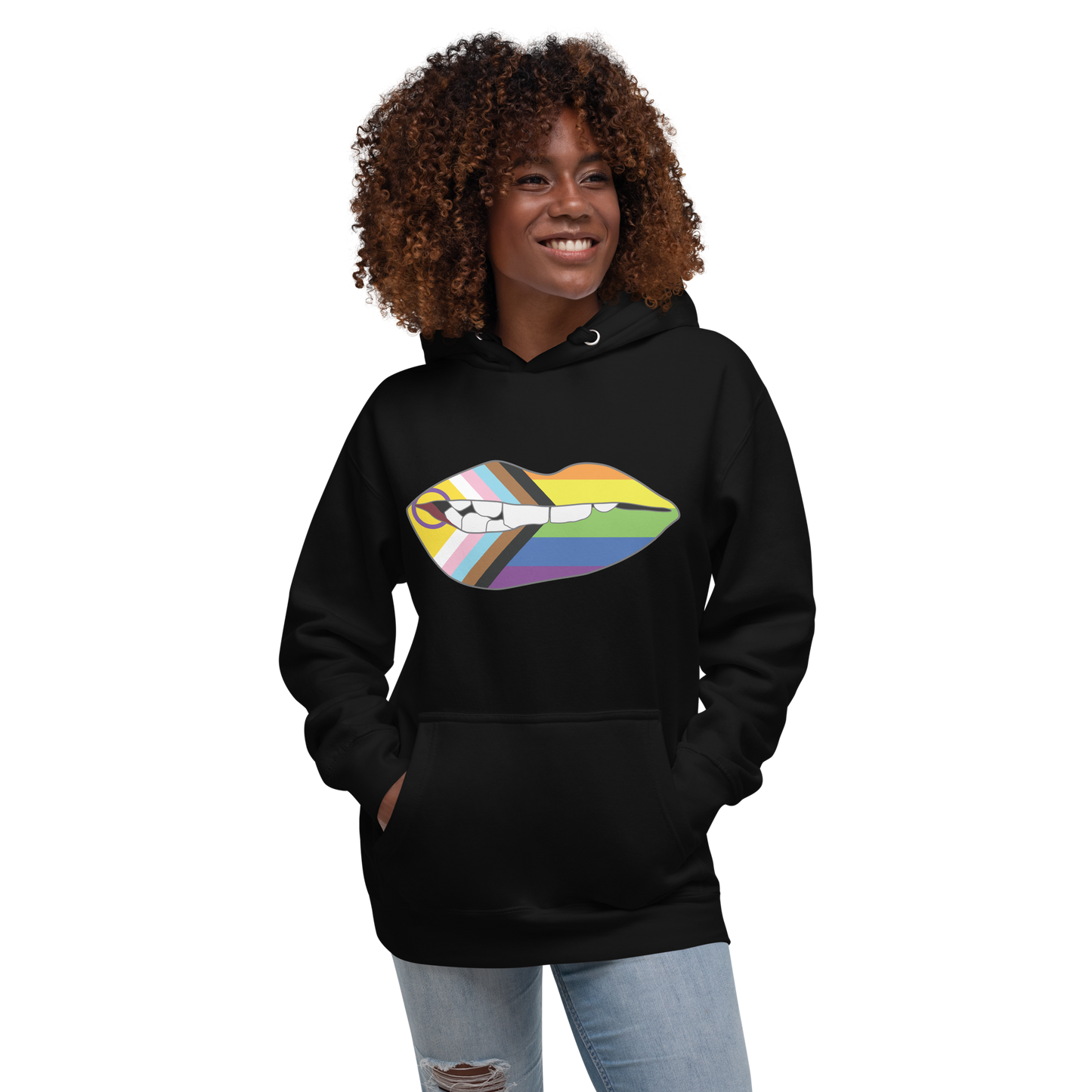 Biting Lips - Progress Pride Flag Unisex Hoodie