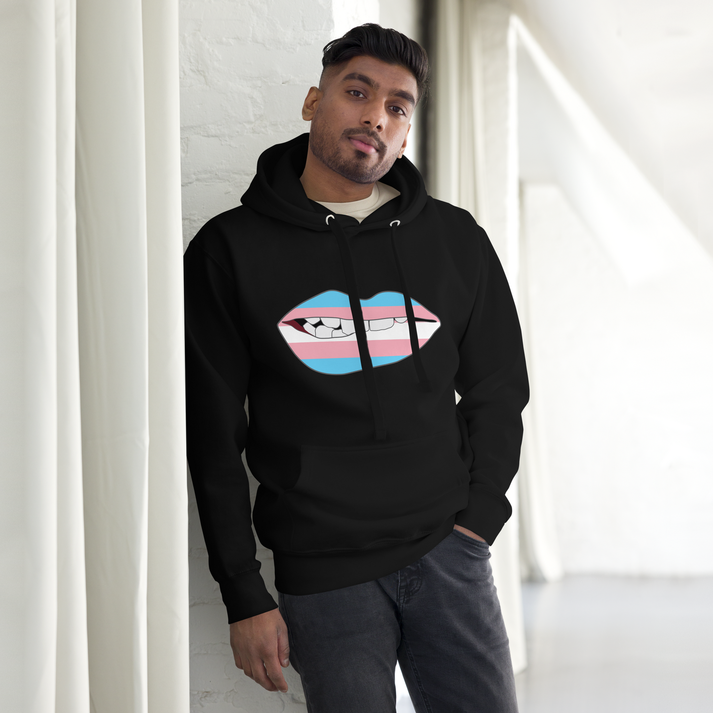 Biting Lips - Transgender Flag Unisex Hoodie