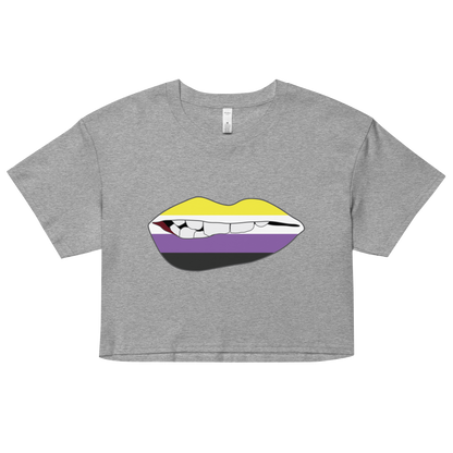 Biting Lips - Non-binary Flag Women’s crop top