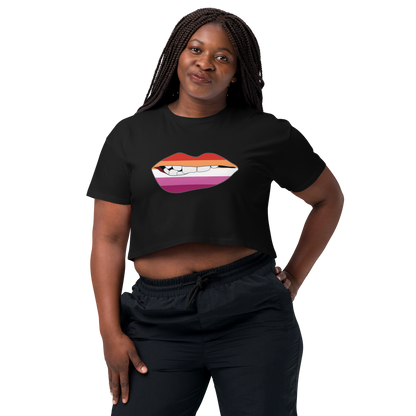 Biting Lips - Lesbian Flag Women’s crop top