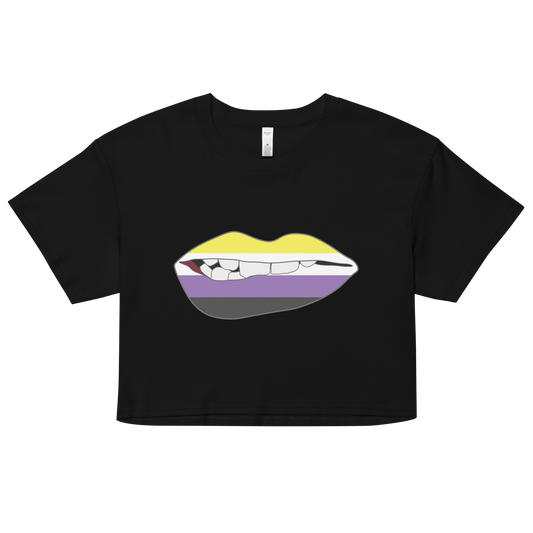 Biting Lips - Non-binary Flag Women’s crop top