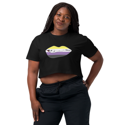 Biting Lips - Non-binary Flag Women’s crop top