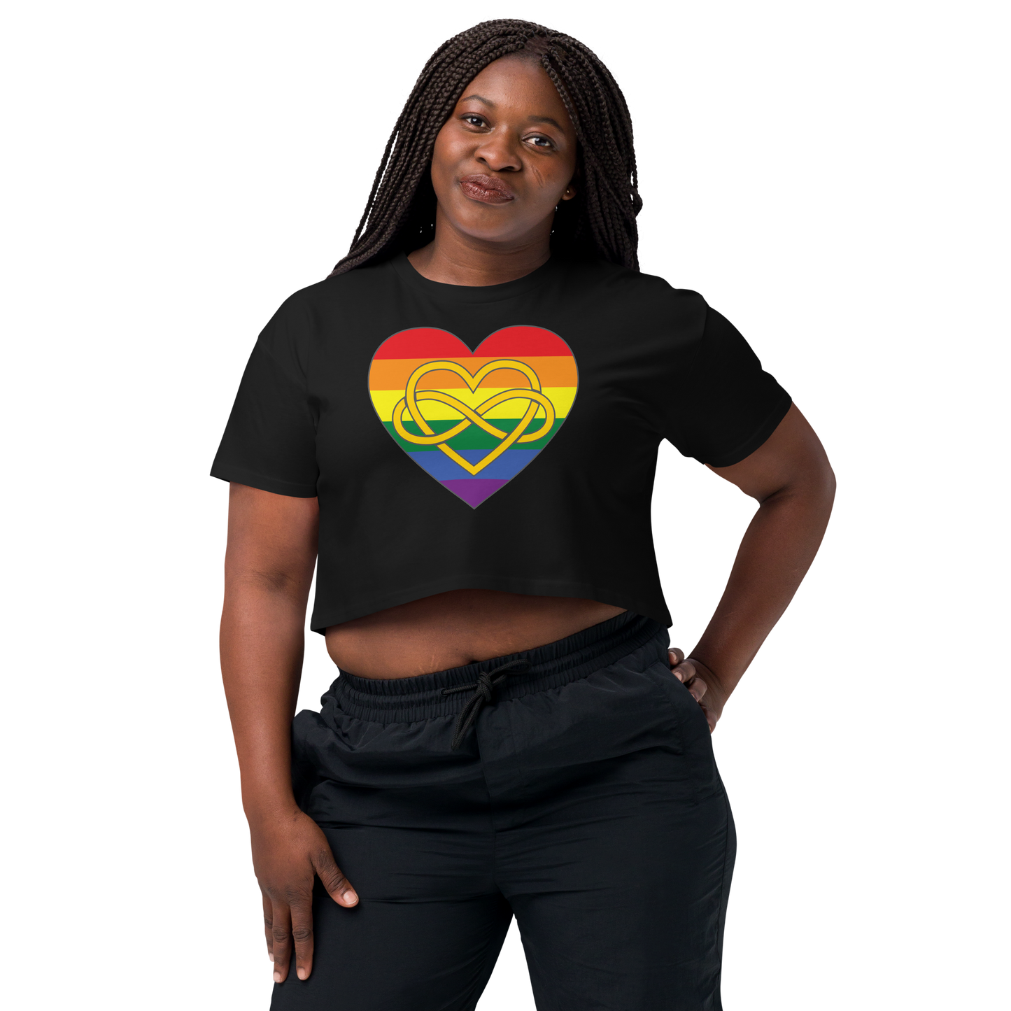 Polyamory Infinity Heart Rainbow Pride Women’s crop top