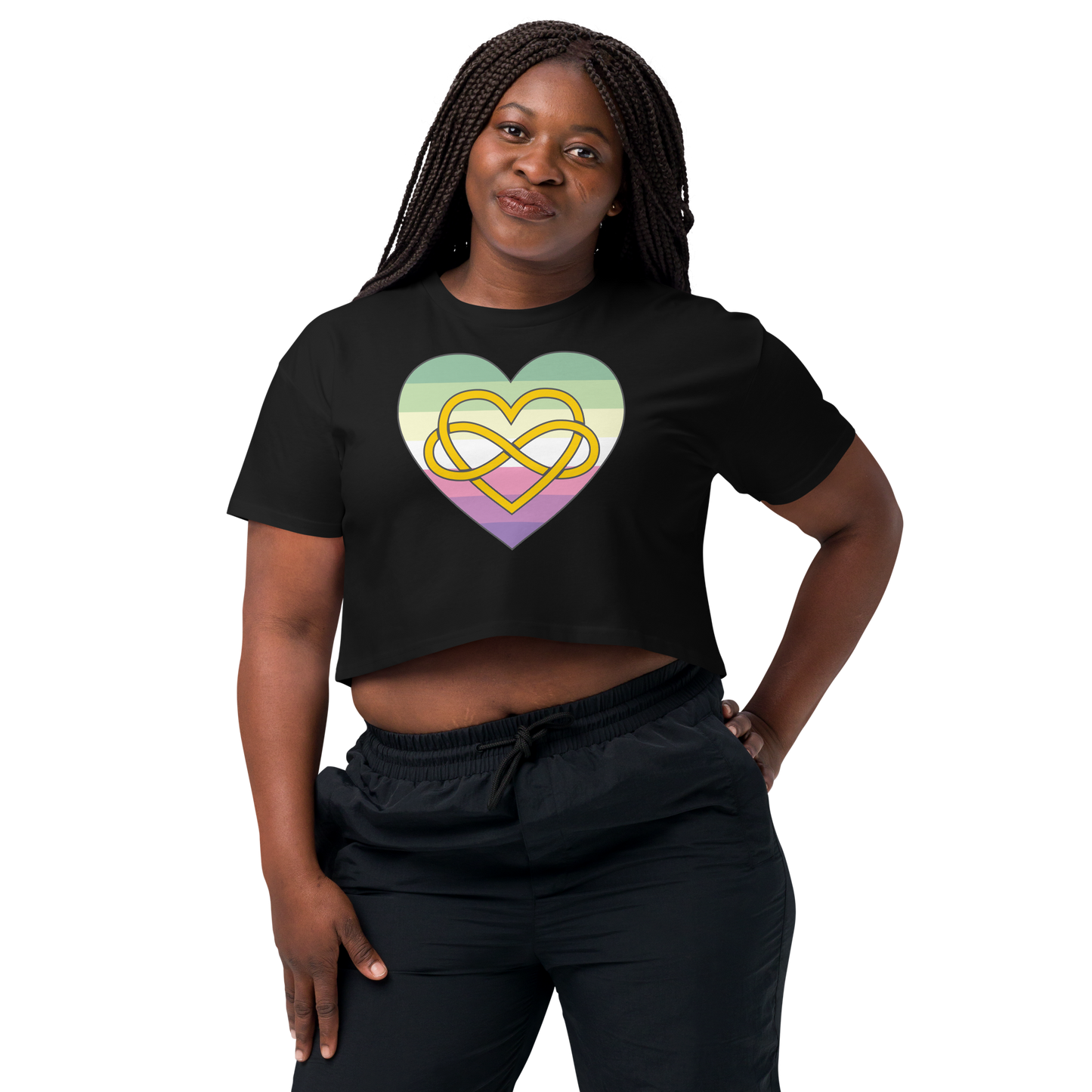 Polyamory Infinity Heart Genderfae Pride Women’s crop top