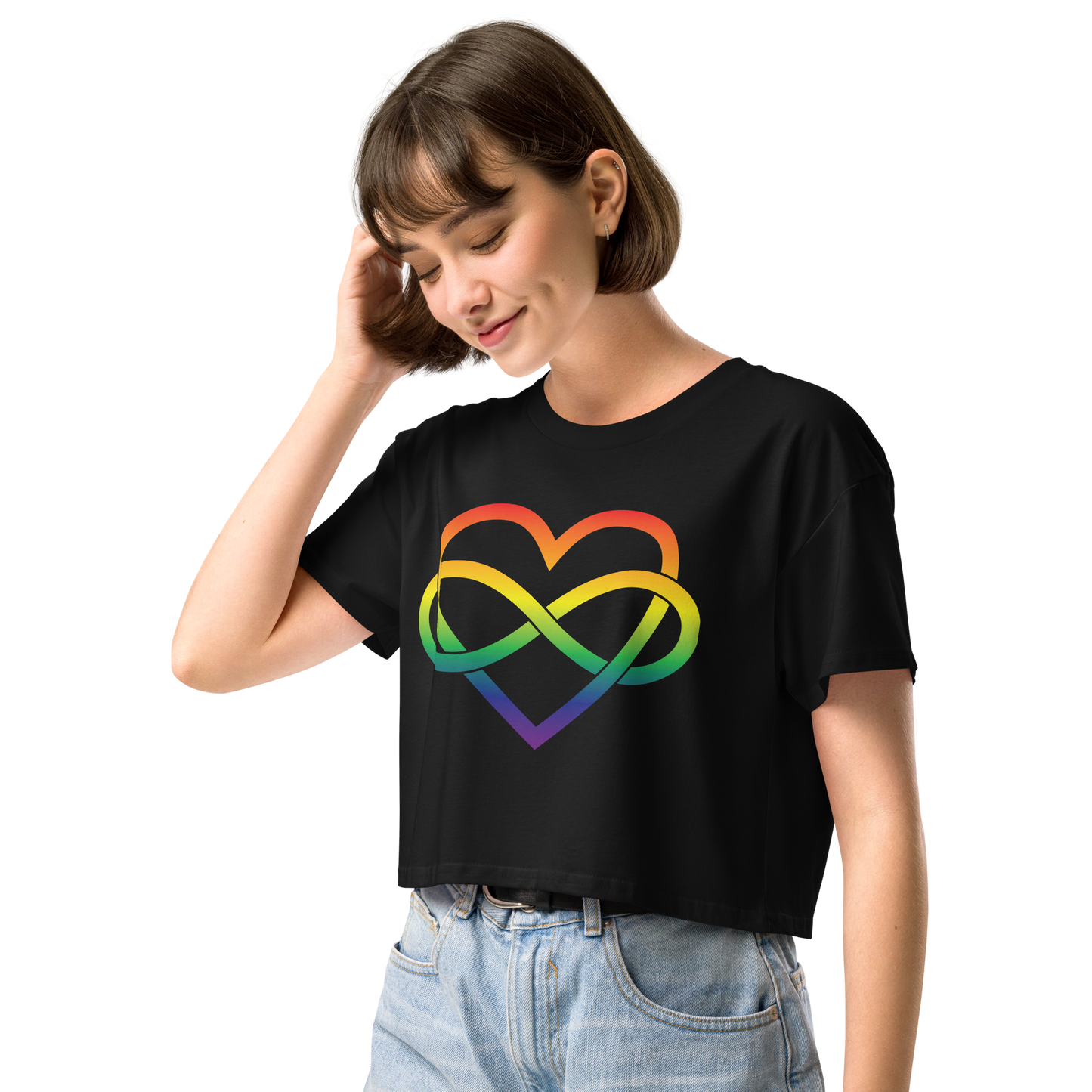 Polyamory Infinity Heart - Rainbow Women’s crop top