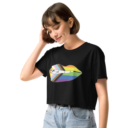 Biting Lips - Progress Pride Flag Women’s crop top