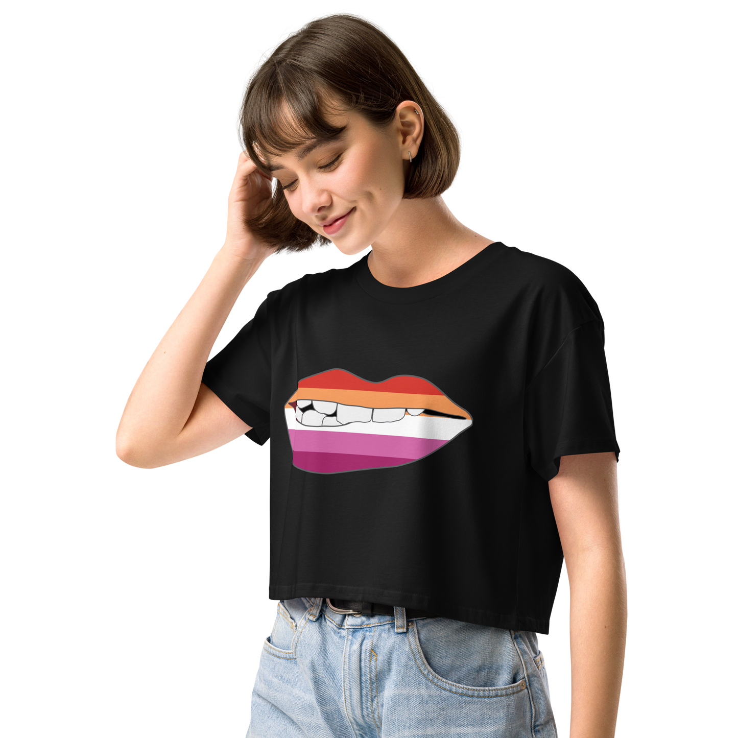 Biting Lips - Lesbian Flag Women’s crop top