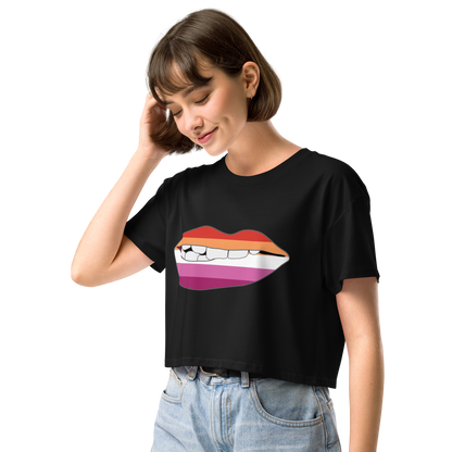 Biting Lips - Lesbian Flag Women’s crop top