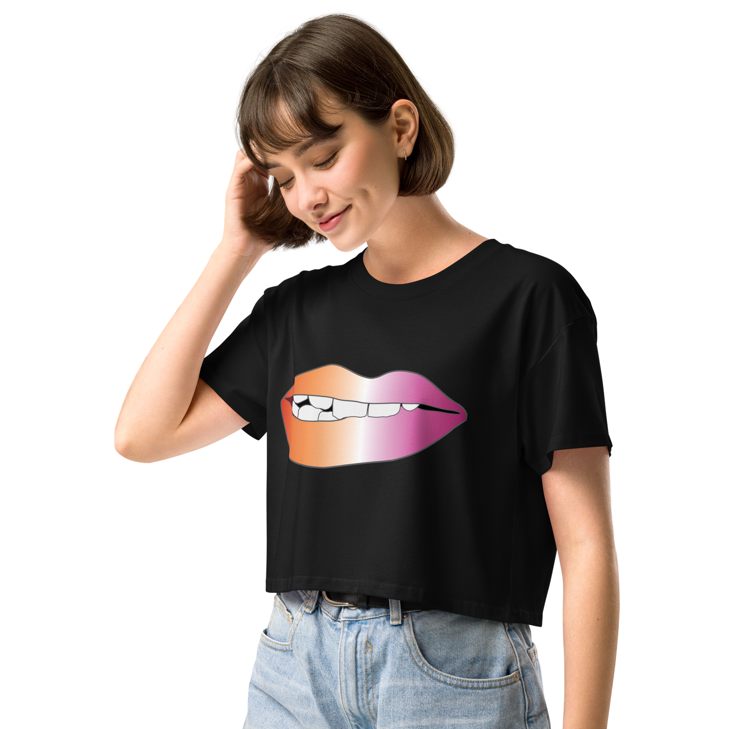 Biting Lips - Lesbian Pride - Gradient Women’s crop top