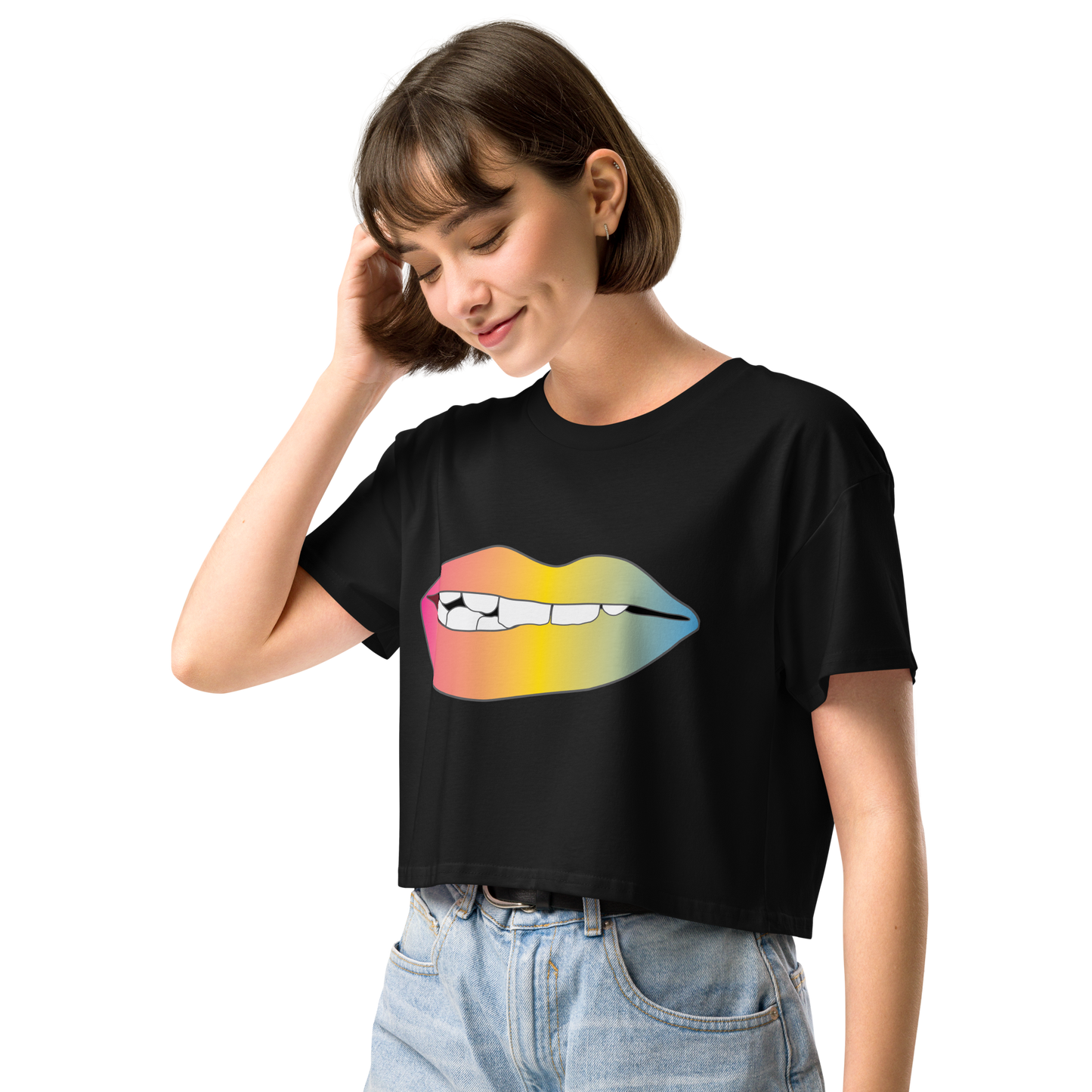 Biting Lips - Pansexual Pride - Gradient Women’s crop top