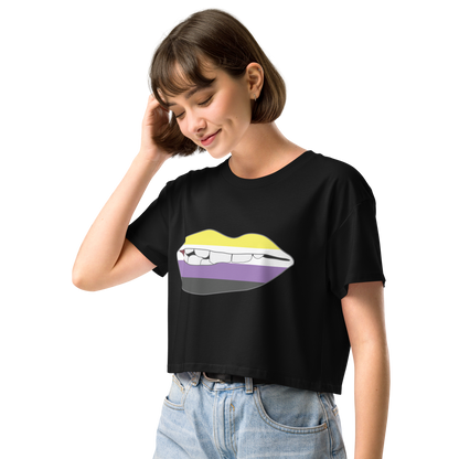 Biting Lips - Non-binary Flag Women’s crop top