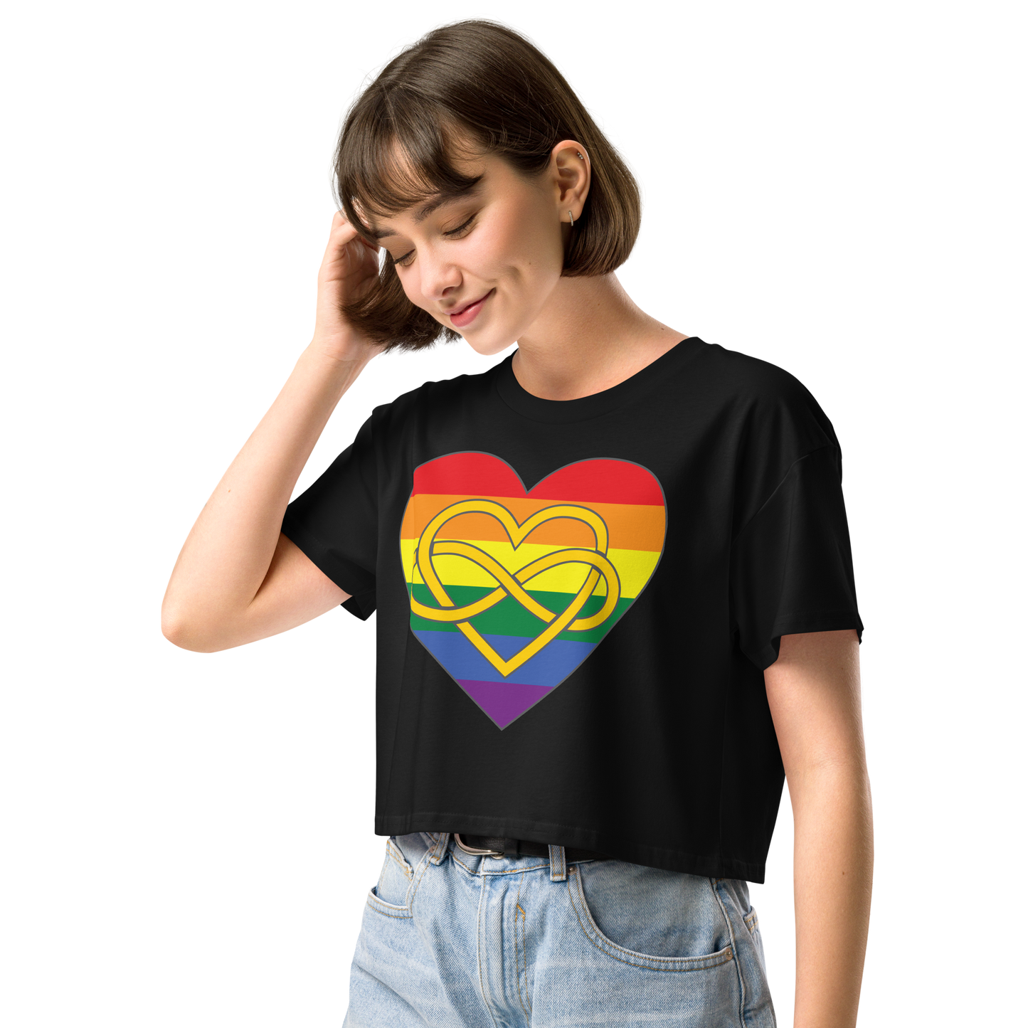 Polyamory Infinity Heart Rainbow Pride Women’s crop top