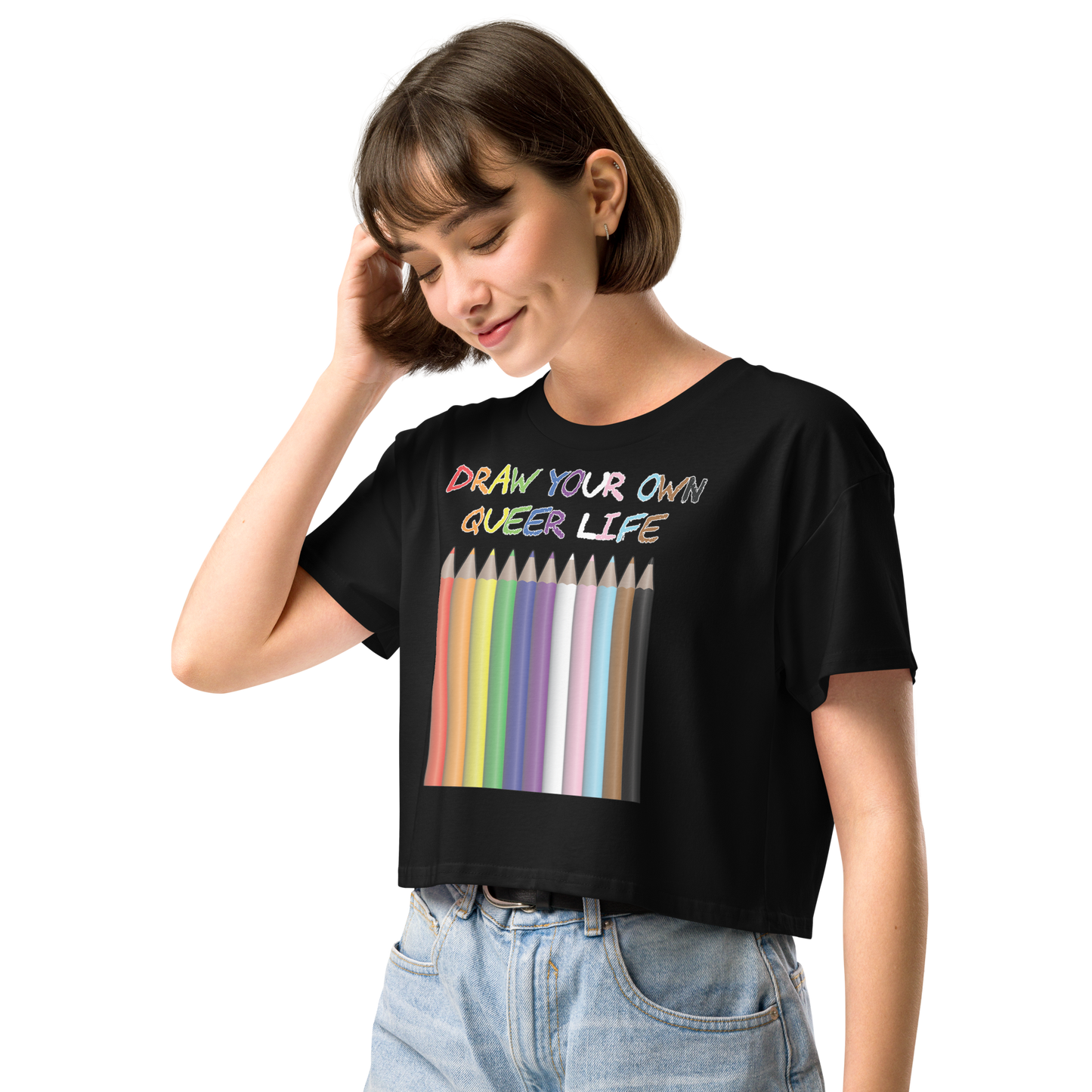 Draw Your Own Queer Life (Progress colours) Women’s crop top