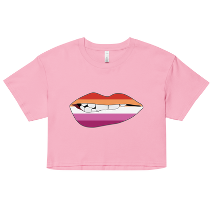 Biting Lips - Lesbian Flag Women’s crop top