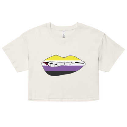 Biting Lips - Non-binary Flag Women’s crop top