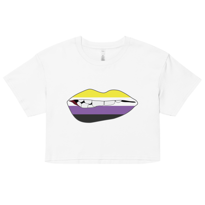 Biting Lips - Non-binary Flag Women’s crop top