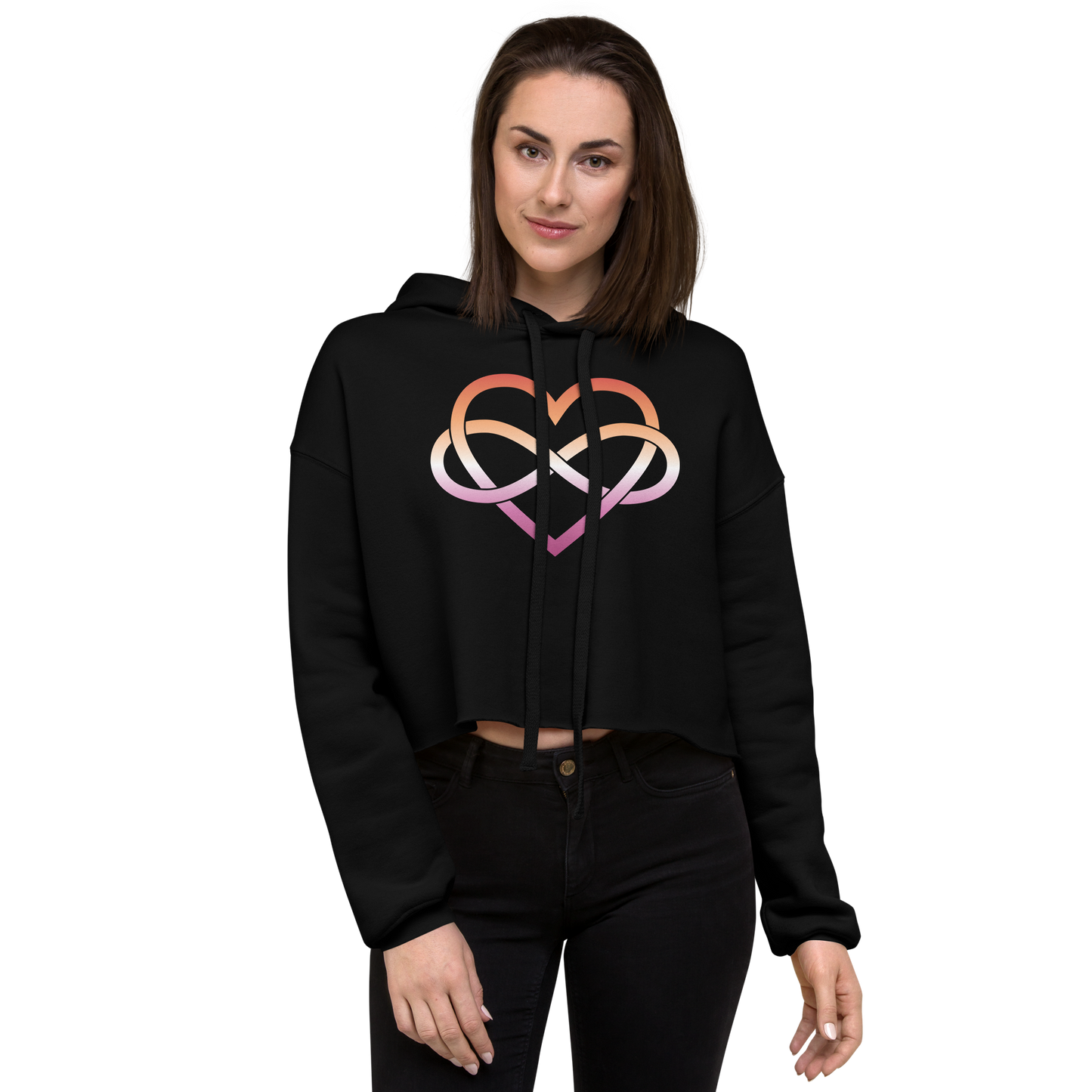 Polyamory Infinity Heart - Lesbian Crop Hoodie