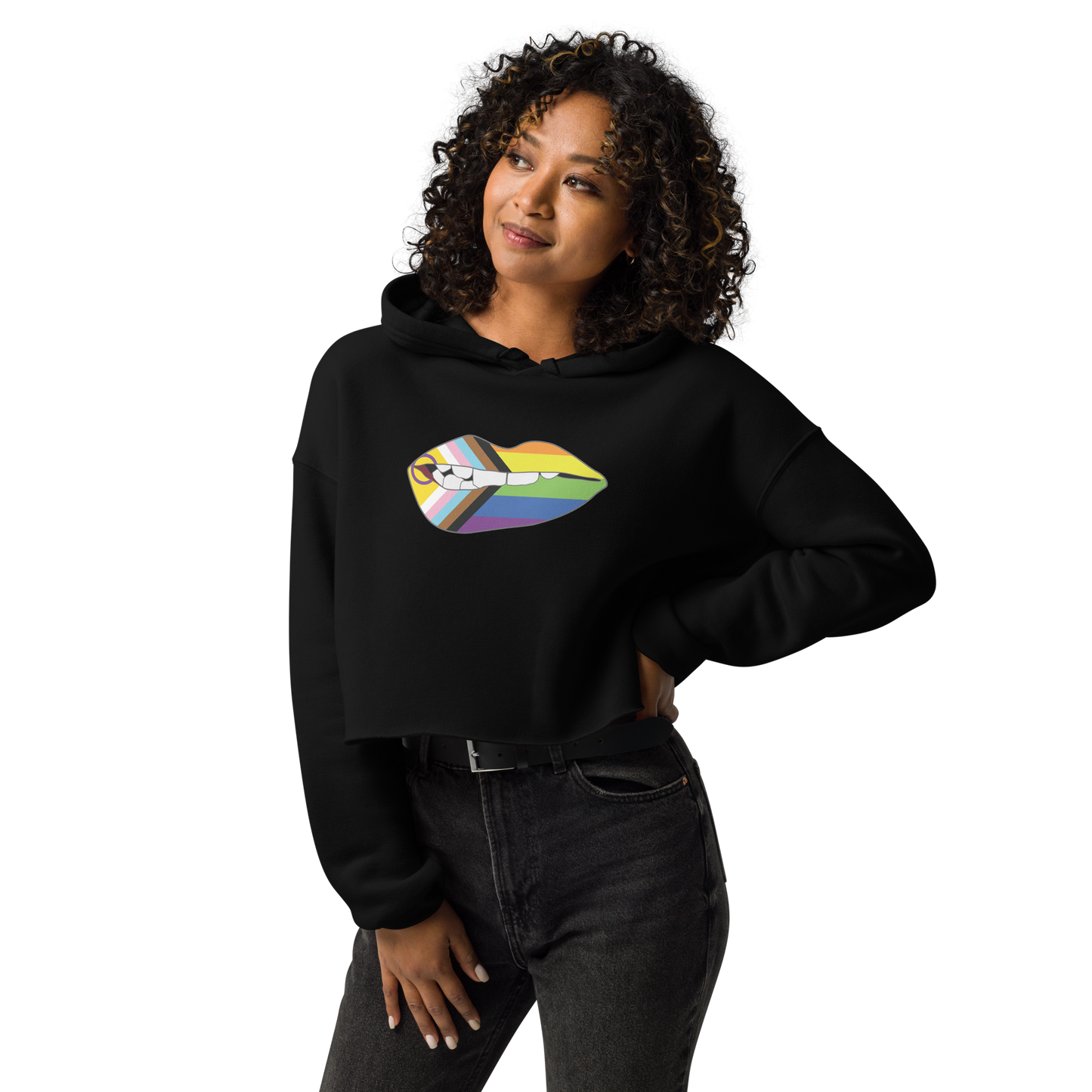 Biting Lips - Progress Pride Flag Crop Hoodie