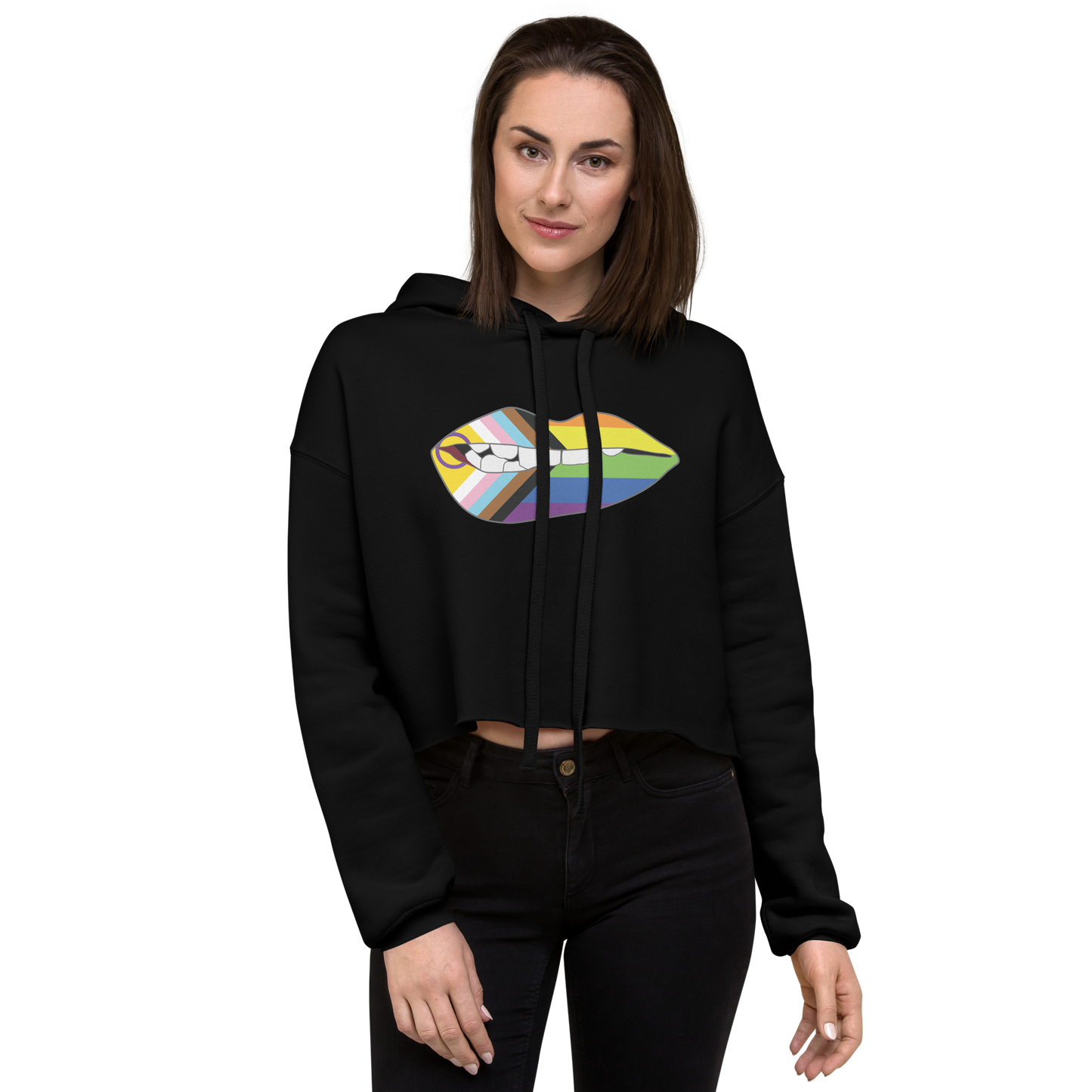 Biting Lips - Progress Pride Flag Crop Hoodie