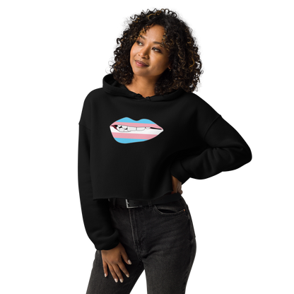 Biting Lips - Transgender Flag Crop Hoodie