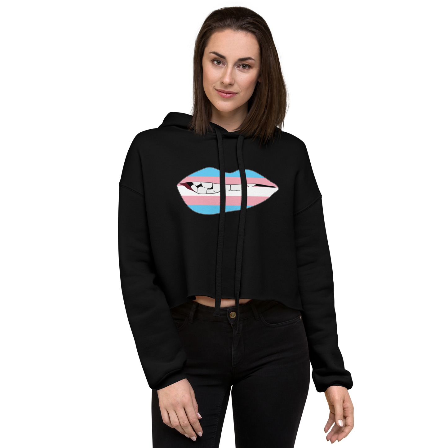 Biting Lips - Transgender Flag Crop Hoodie