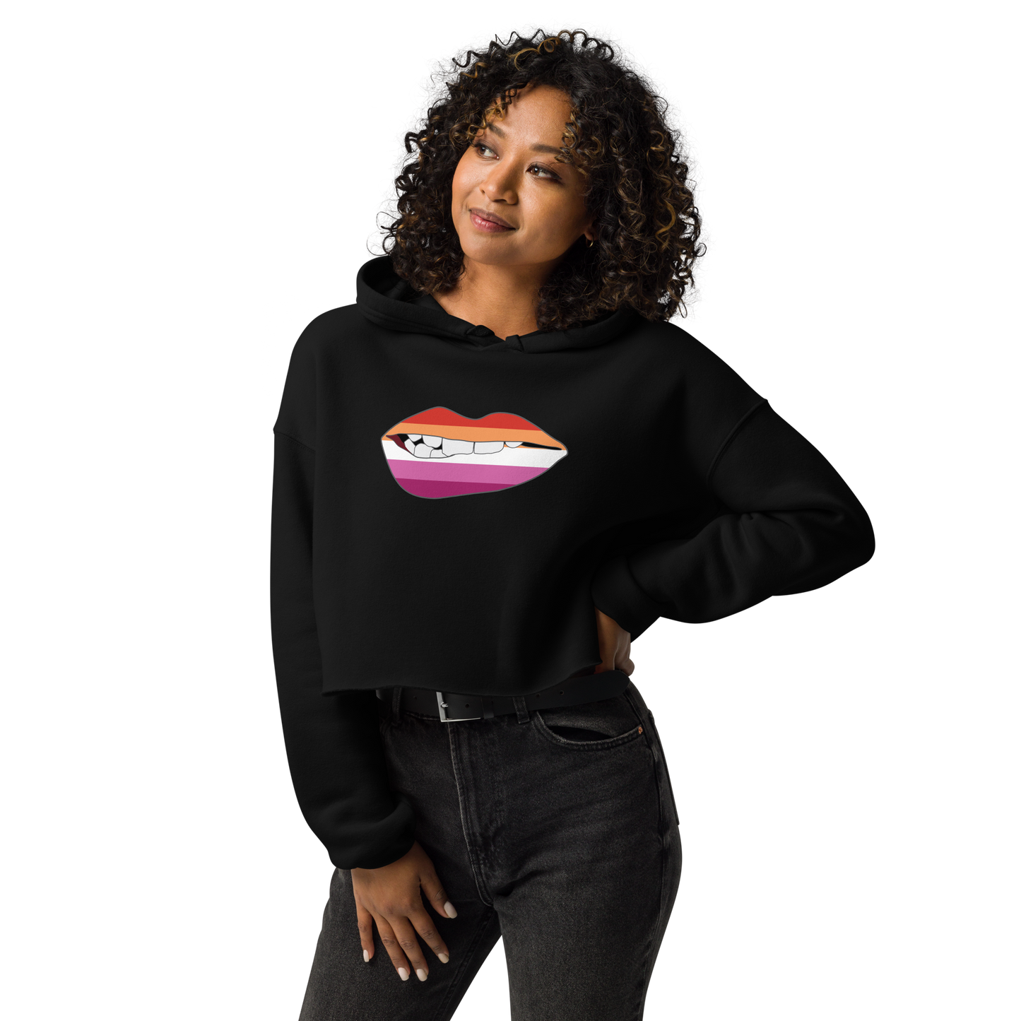 Biting Lips - Lesbian Flag Crop Hoodie