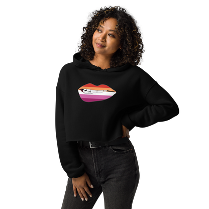 Biting Lips - Lesbian Flag Crop Hoodie