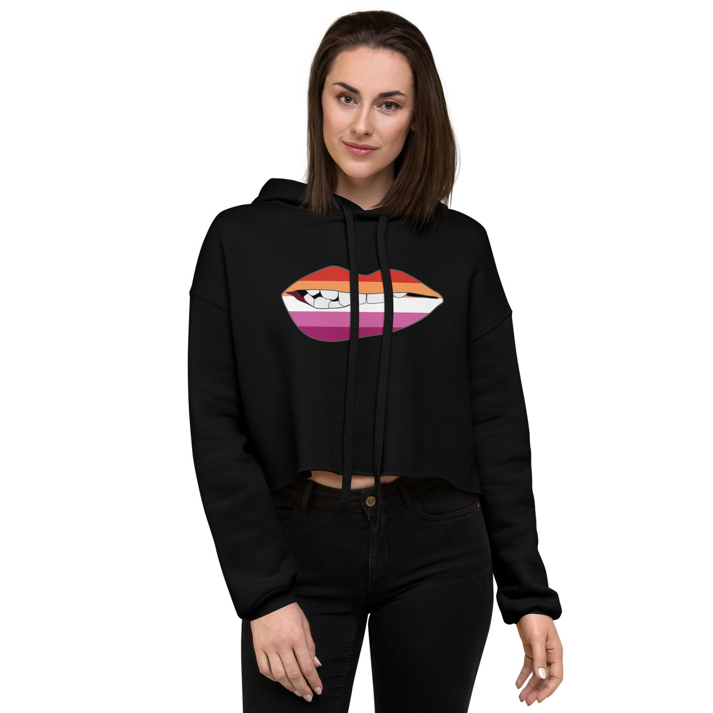 Biting Lips - Lesbian Flag Crop Hoodie