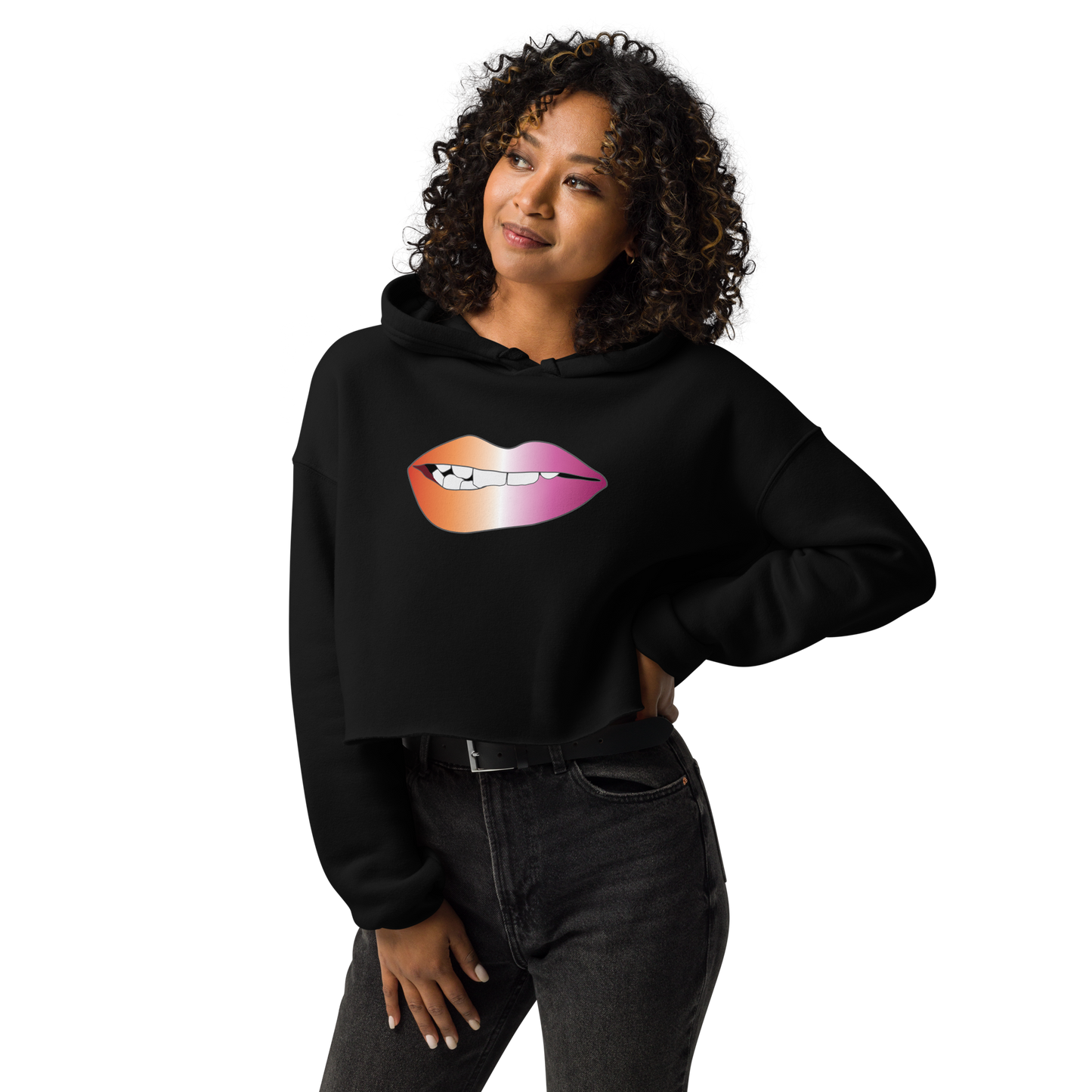 Biting Lips - Lesbian Pride - Gradient Crop Hoodie