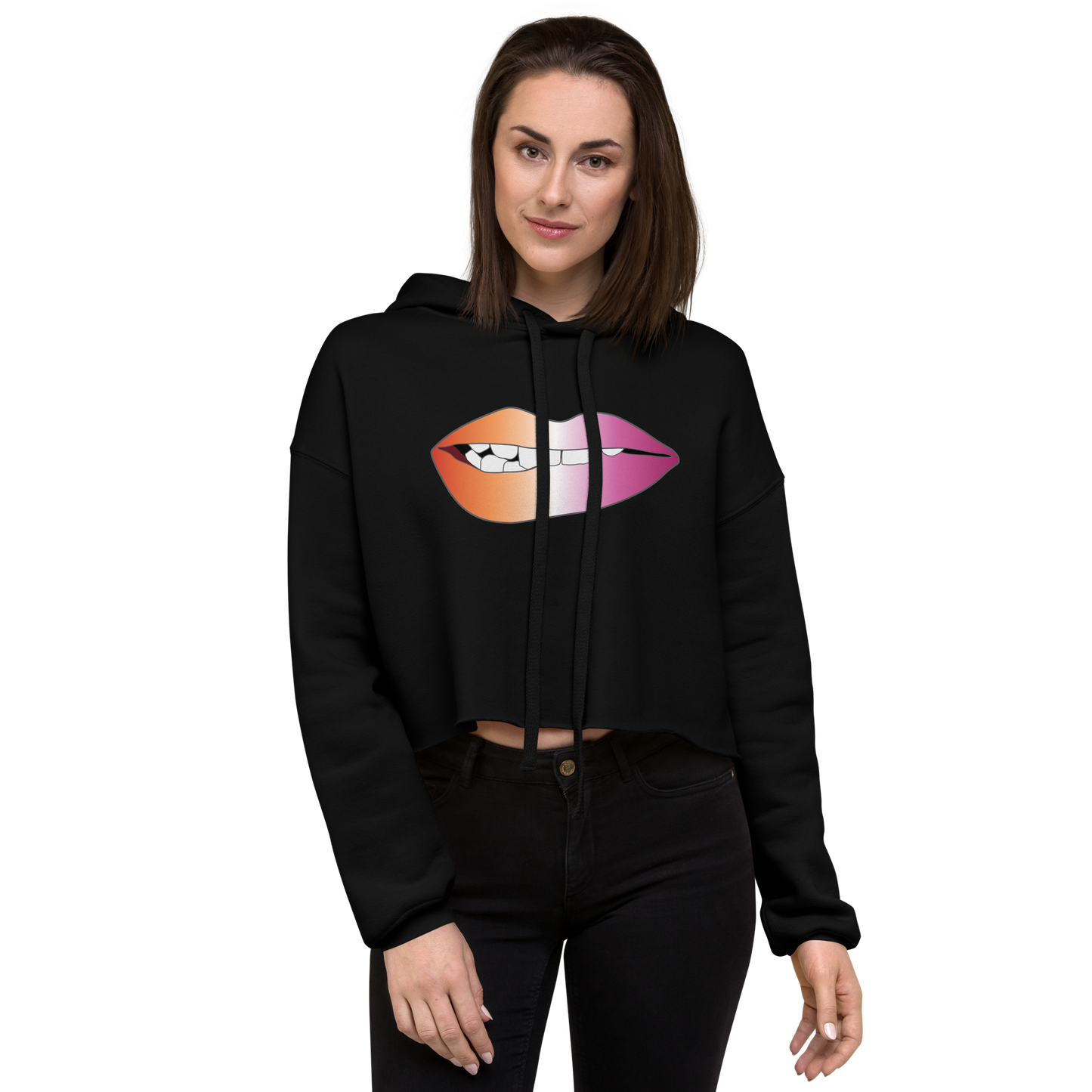 Biting Lips - Lesbian Pride - Gradient Crop Hoodie