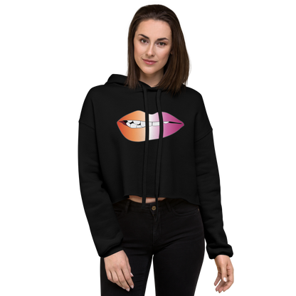 Biting Lips - Lesbian Pride - Gradient Crop Hoodie