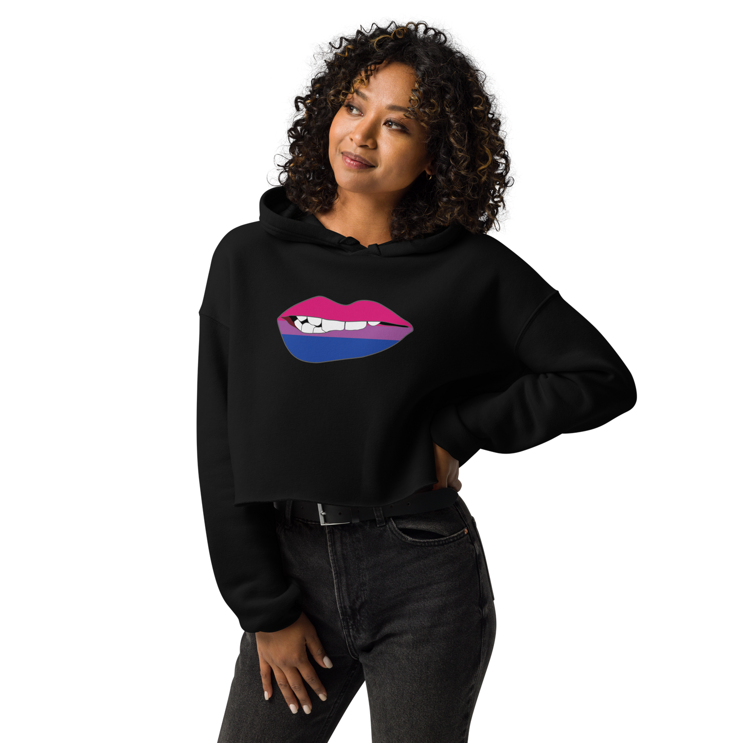 Biting Lips - Bisexual Flag Crop Hoodie