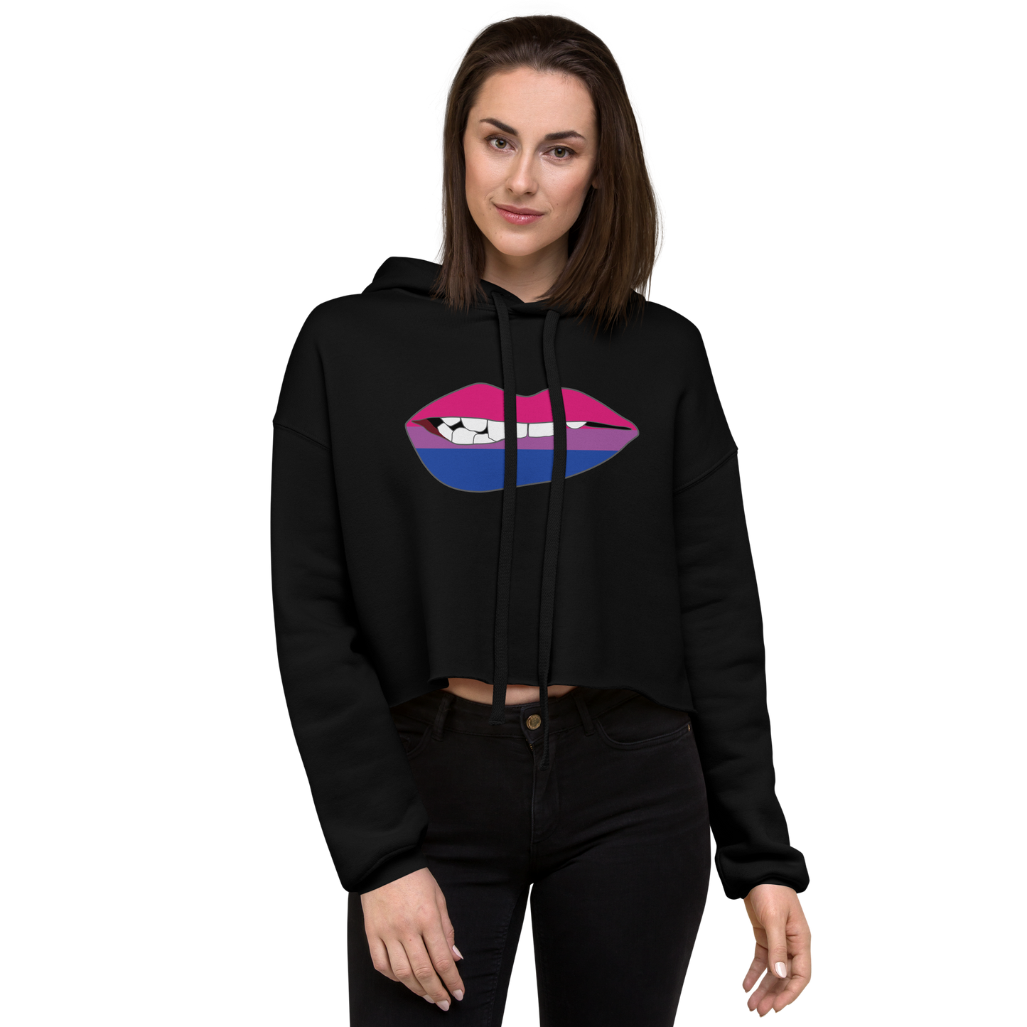 Biting Lips - Bisexual Flag Crop Hoodie