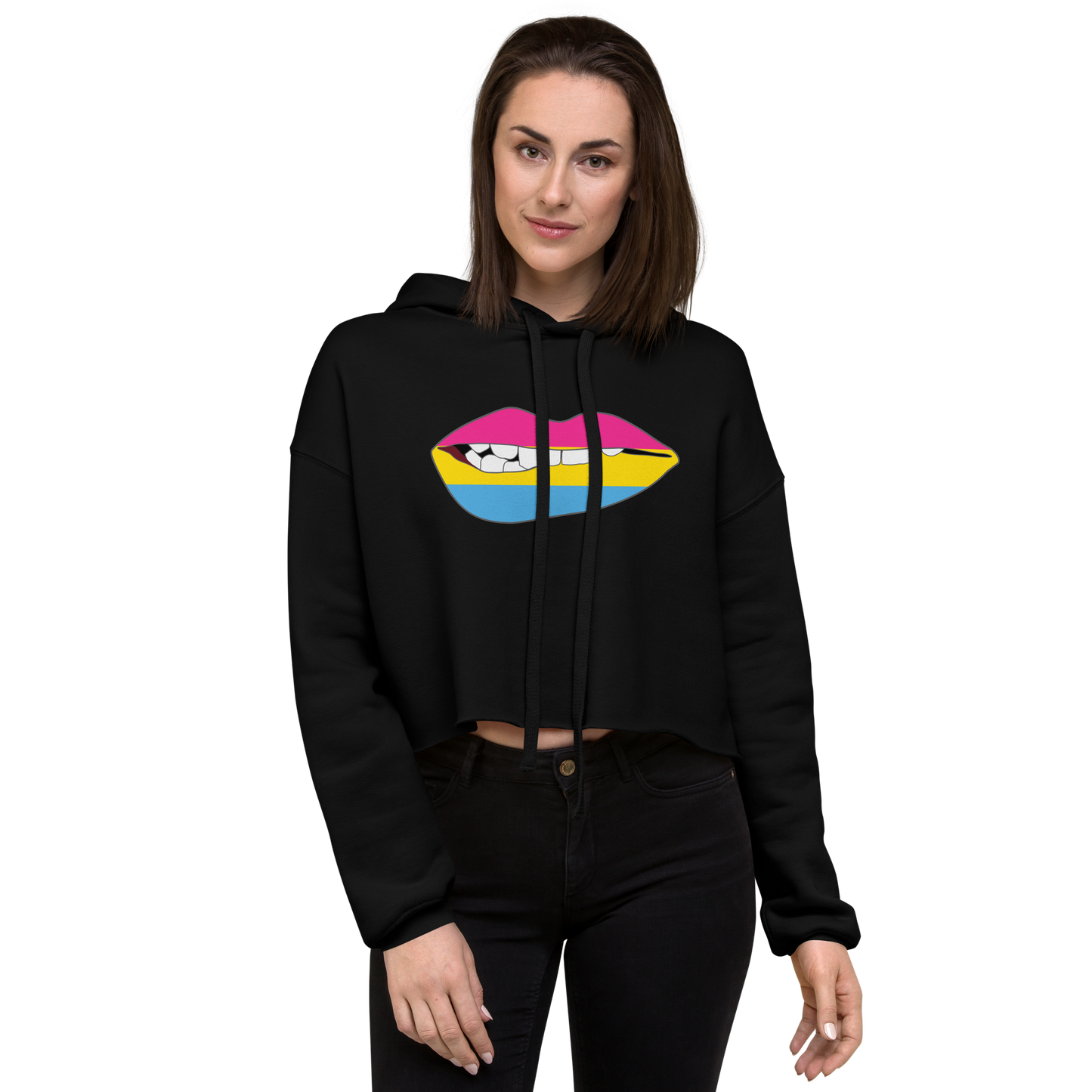 Biting Lips - Pansexual Flag Crop Hoodie