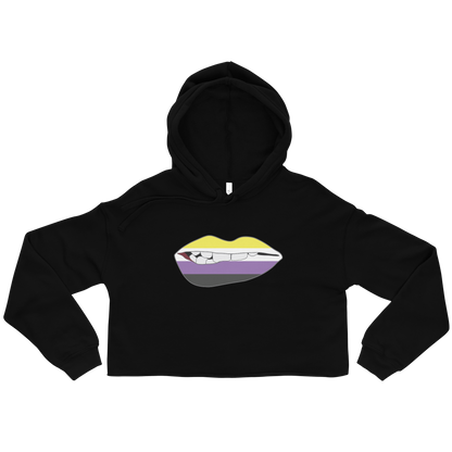 Biting Lips - Non-binary Flag Crop Hoodie